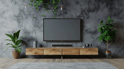 empty, blank mockup, white tv screen, at a minimalistic wall 