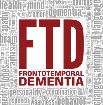 Frontotemporal Dementia word cloud conceptual design isolated on white background.
