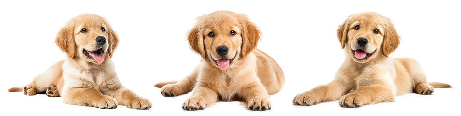 Set of puppy Golden Retriever dog isolated on white or transparent background, PNG