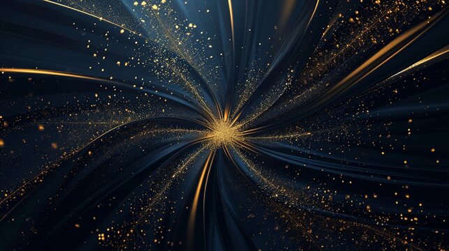 Dark Indigo Golden Royal Awards Graphics Background. Lines Growing Elegant Shine Spark. Luxury Premium Corporate Abstract Design Template. Center LED Screen Visual. Lights Fireworks.
