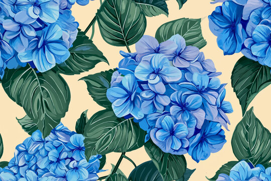 Hydrangea seamless pattern vintage floral botanical flower print