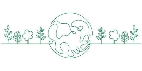 Green earth line art style vector illustration. Environment day line art style vector illustration - Powered by Adobe