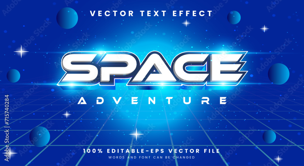 Poster space adventure 3d editable text effect with outer space style template