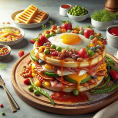 tasty burger with ground beef and fresh vegetables. Delicious Homemade food