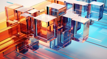 Abstract colorful glass block. 3D holographic gradient design element for poster and banner background. Generative AI