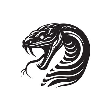 Nocturnal Elegance: Snake Face Silhouette Series Illuminating the Night with the Sublime Beauty of Reptilian Shadows - Snake Face Illustration - Snake Face Vector - Reptile Silhouette
