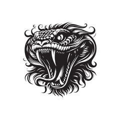 Enigmatic Whirls: Snake Face Silhouette Series Emanating an Aura of Mysterious Elegance - Snake Illustration - Snake Vector
