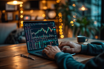 Trader checking stock market graph data on screen digital technology concept.