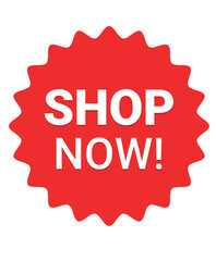 Vibrant shop now label - Isolated on White Background | Vector Illustration