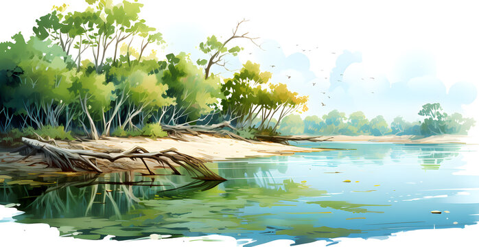 jungle vegetation, mangroves, roots green leaves, jungle nature space, saving the planet