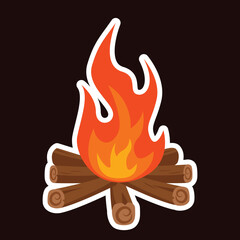 Cartoon caster sticker, vector fire, flame, vector illustration
