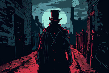 Jack the ripper, a serial killer in the dark alley Created with Generative AI Technology - obrazy, fototapety, plakaty