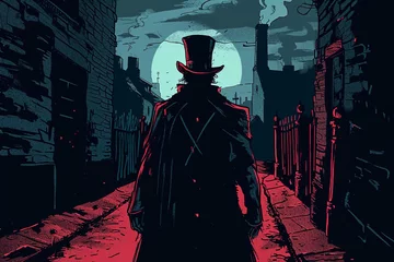 Tuinposter Jack the ripper, a serial killer in the dark alley Created with Generative AI Technology © charnsitr