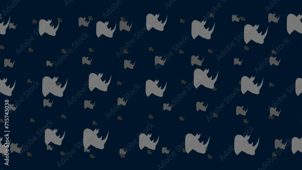 Poster rhinoceros head symbols float horizontally from left to right. parallax fly effect. floating symbols