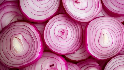 red onion slices close-up, wallpaper, texture, pattern or background - obrazy, fototapety, plakaty
