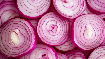 Foto op Plexiglas red onion slices close-up, wallpaper, texture, pattern or background © Antoine
