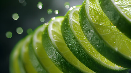 Obraz premium Citrus Splash Fresh Lime Wheels with Water Droplets