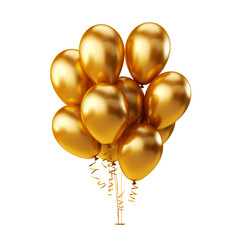 In golden balloons. Isolated on transparent background.