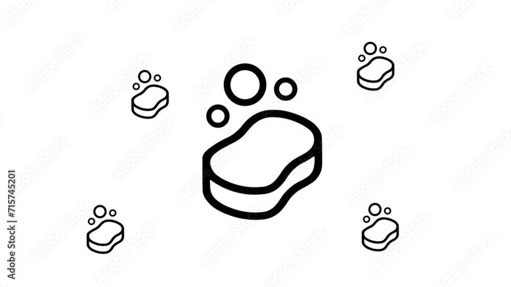 Poster zoom in and out animation the soap symbol. large black symbol in the center and four small symbols a