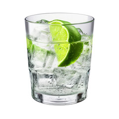 A glass of tonic water with lime. Isolated on transparent background.