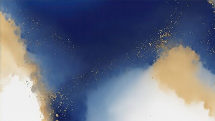Modern gold and Blue textured watercolor art abstract background