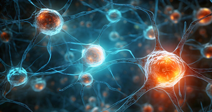 active nerve cells signals, ai generated.	