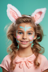 Obraz na płótnie Canvas Caucasian girl portrait with funny makeup and bunny ears.