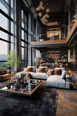 Luxurious modern loft apartment with elegant designe - obrazy, fototapety, plakaty