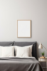 Mock-up poster frame in bedroom, Scandinavian style