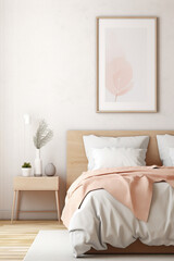 Mock-up poster frame in bedroom, Scandinavian style