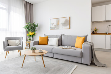 Fototapeta premium Modern apartment with comfortable sofa and decor