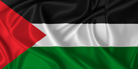 Flag of Palestine blowing in the wind on fabric texture