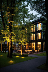 Fototapeta premium Night architecture outdoors dusk building exterior tree grass