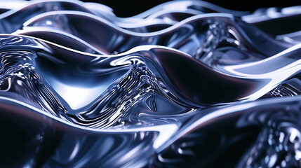 Abstract dark fluid liquid metal curved wave in motion. Mirror water effect background