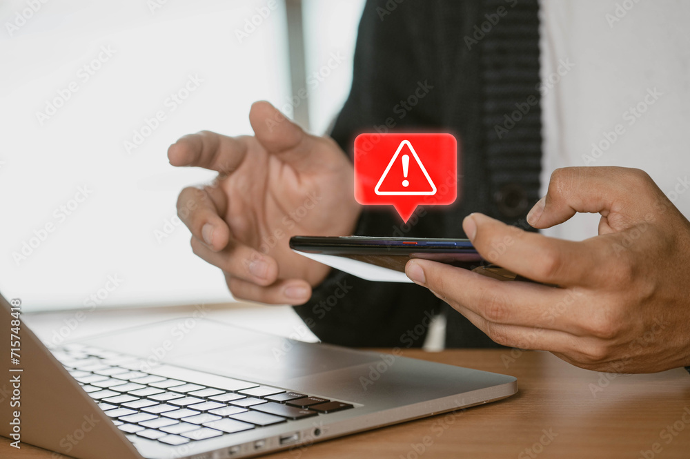 Fototapete notice of a hacked system following a cyberattack on a network. compromised notion of information. o