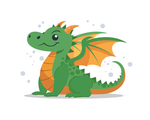 Cute baby dragon smiling happily. Vector illustration