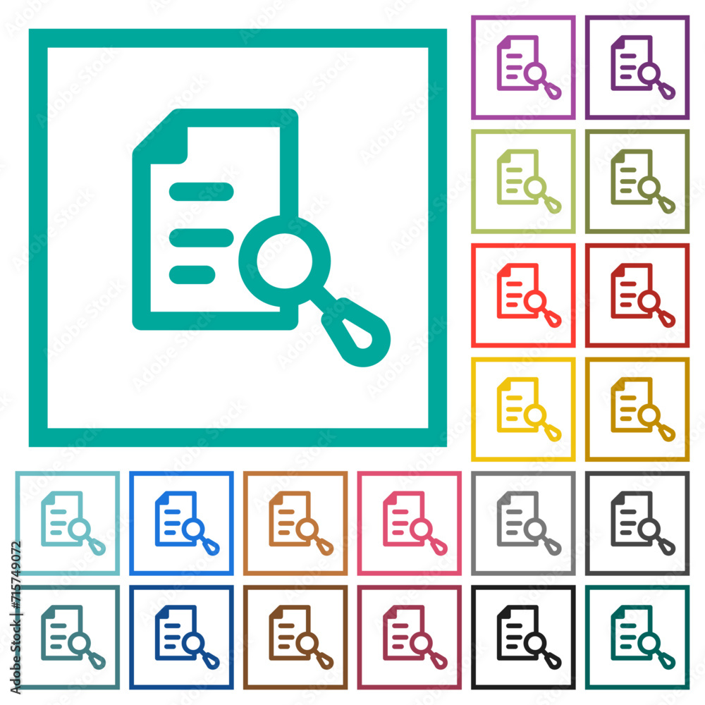 Poster search document flat color icons with quadrant frames