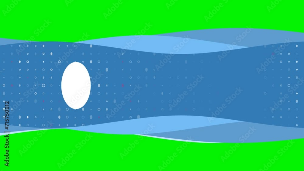 Poster animation of blue banner waves movement with white ellipse symbol on the left. on the background the