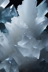 Cluster of Crystal Crystals on Black Background. Generative AI.