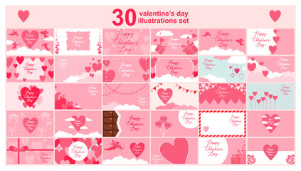 Fototapeta na wymiar 30 set of background frame card for valentine and happy valentine's day letter, pink heart love Paper cut decorations for Valentine's day border for cover, card, poster, banner. 