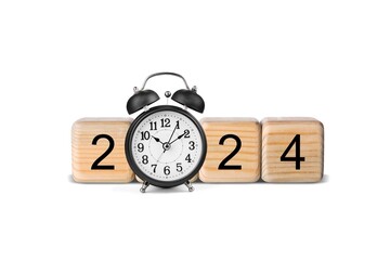 Business concept of new year 2024 symbol with alarm clock