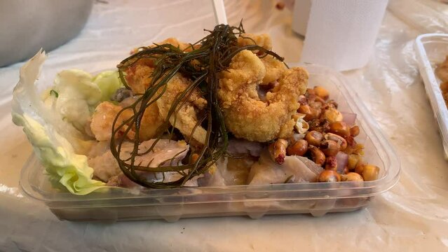 Traditional Peruvian ceviche served with natural light