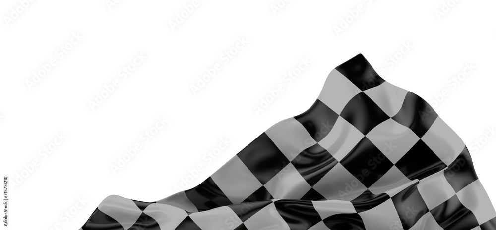 Poster wavy racing checkered flag with diagonal folds. realistic 3d render