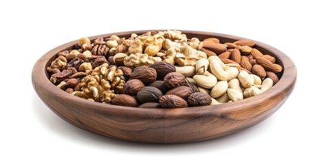 Obraz premium Mix of different types of nuts, source of vitamins, proteins and carbohydrates, healthy snack, healthy eating, wallpaper, background.