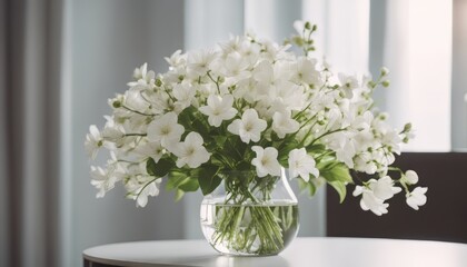 Fototapeta premium home interior with white flowers in a vase on a light background