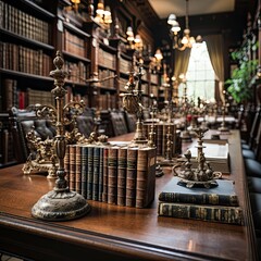 Fototapeta na wymiar Law Library. Bookshelves with volumes
