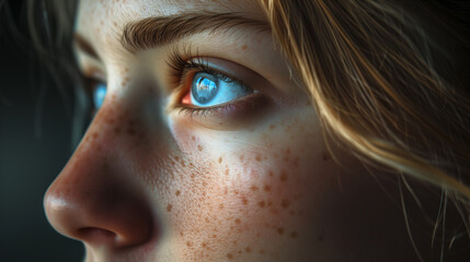 Intense Gaze - Portrait of a Freckled Woman 