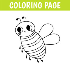 Insect coloring page, cute print with line bee. Printable worksheet with solution for school and preschool.