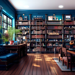 Law Library. Bookshelves with volumes - obrazy, fototapety, plakaty