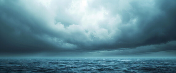 Obraz premium Abstract, storm clouds and outdoor climate change background for environment, weather danger and disaster. Dark sky, rain and hurricane backdrop mockup for poster, news report or wallpaper design